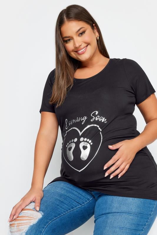 Evans BUMP IT UP MATERNITY Curve Black 'Coming Soon' Slogan T-shirt