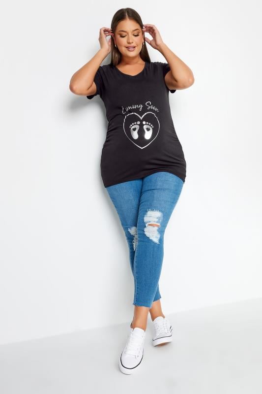 Evans BUMP IT UP MATERNITY Curve Black 'Coming Soon' Slogan T-shirt
