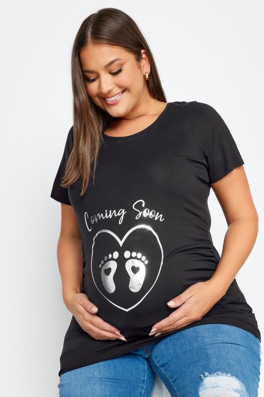evans BUMP IT UP MATERNITY Curve Black 'Coming Soon' Slogan T-shirt