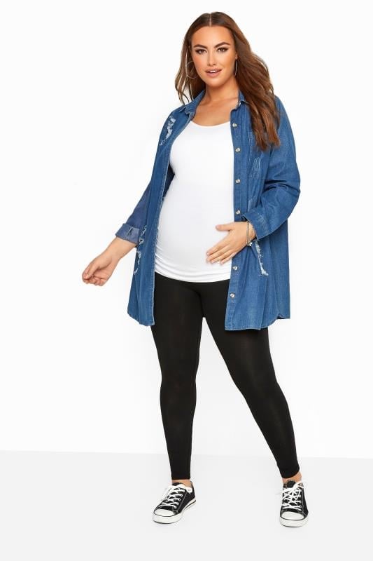 Evans BUMP IT UP MATERNITY Curve Black Cotton Stretch Leggings With Comfort Panel