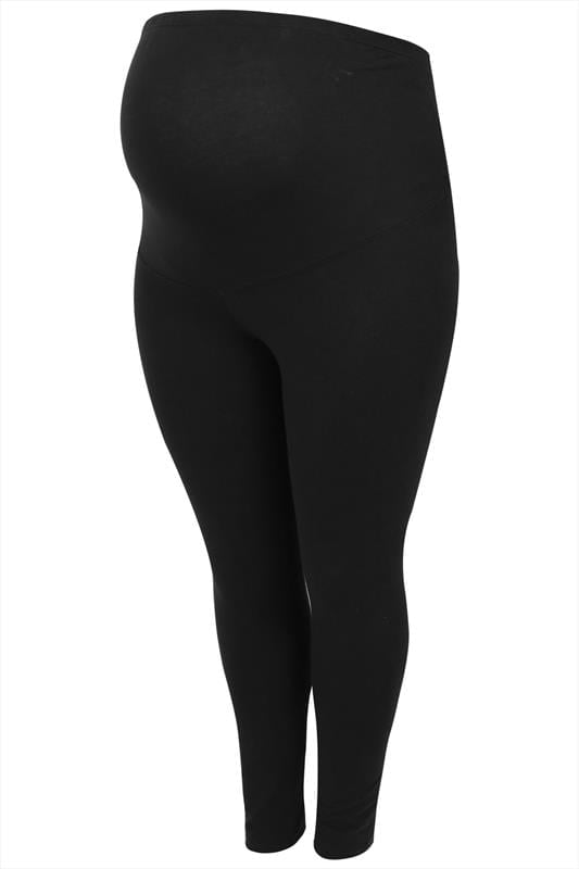 Evans BUMP IT UP MATERNITY Curve Black Cotton Stretch Leggings With Comfort Panel