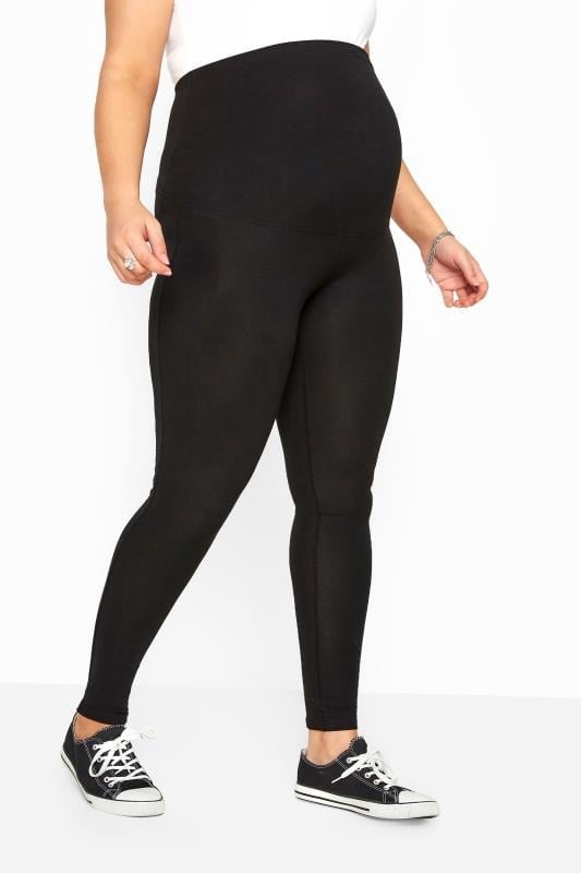 evans BUMP IT UP MATERNITY Curve Black Cotton Stretch Leggings With Comfort Panel