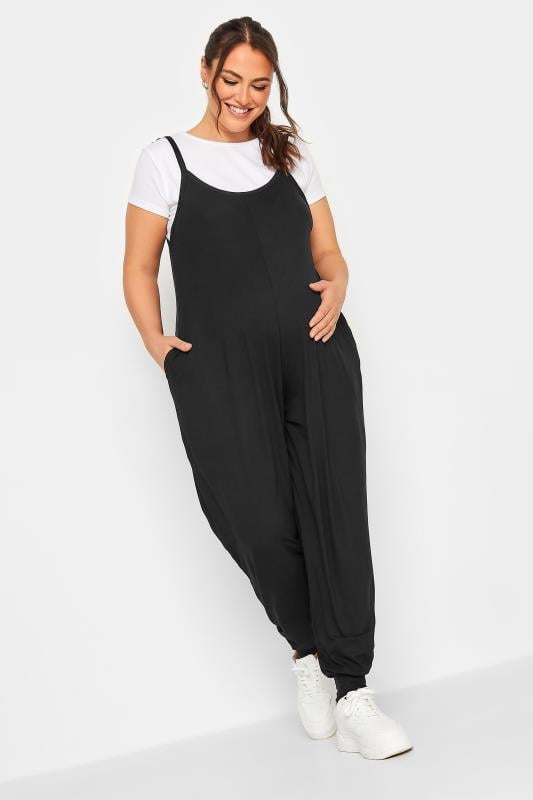 Evans BUMP IT UP MATERNITY Curve Black Oversized Jumpsuit
