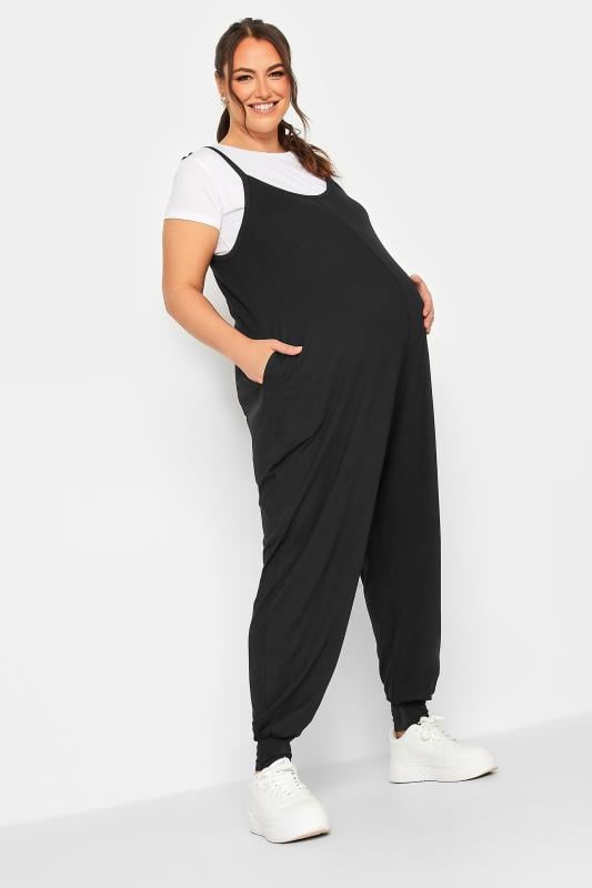 Evans BUMP IT UP MATERNITY Curve Black Oversized Jumpsuit