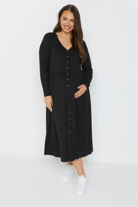 Evans BUMP IT UP MATERNITY Curve Black Premium Ribbed Button Through Dress
