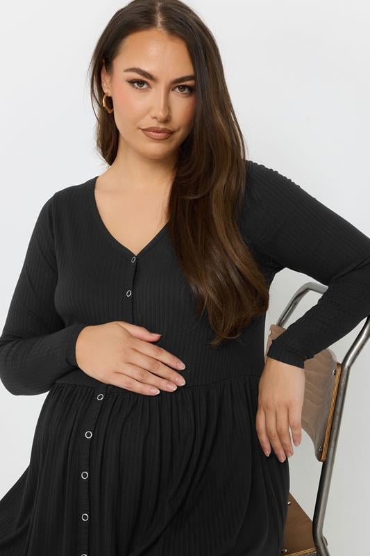 Evans BUMP IT UP MATERNITY Curve Black Premium Ribbed Button Through Dress
