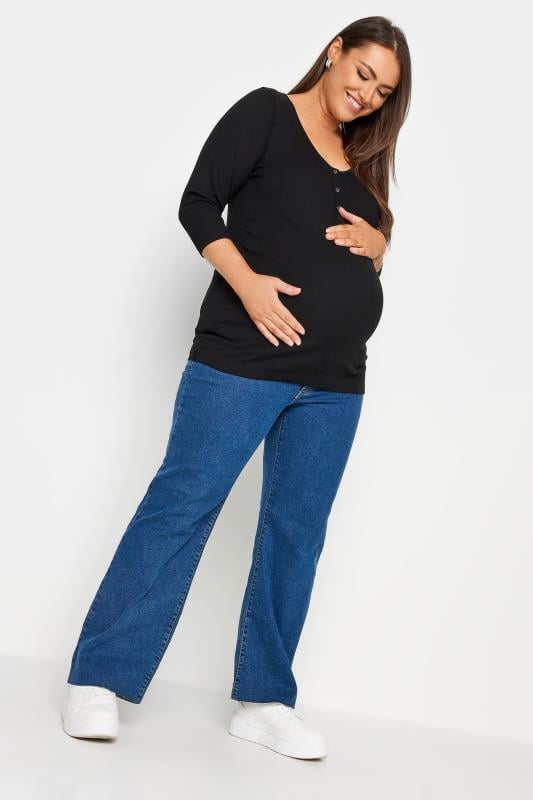 Evans BUMP IT UP MATERNITY Curve Black Ribbed Popper Fastening Top