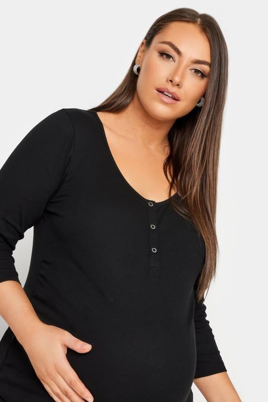 Evans BUMP IT UP MATERNITY Curve Black Ribbed Popper Fastening Top