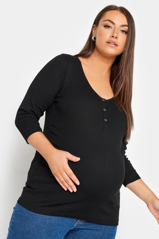 evans BUMP IT UP MATERNITY Curve Black Ribbed Popper Fastening Top
