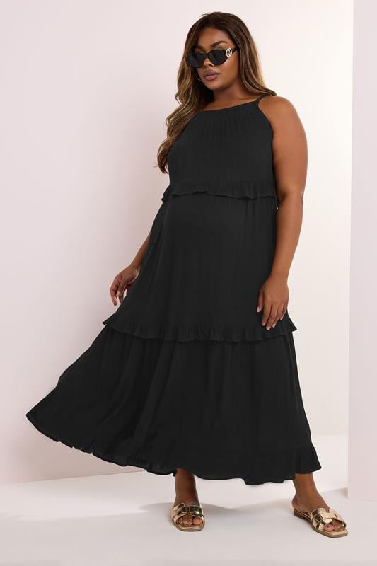 Evans BUMP IT UP MATERNITY Curve Black Tiered Frill Maxi Dress