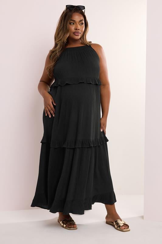 evans BUMP IT UP MATERNITY Curve Black Tiered Frill Maxi Dress