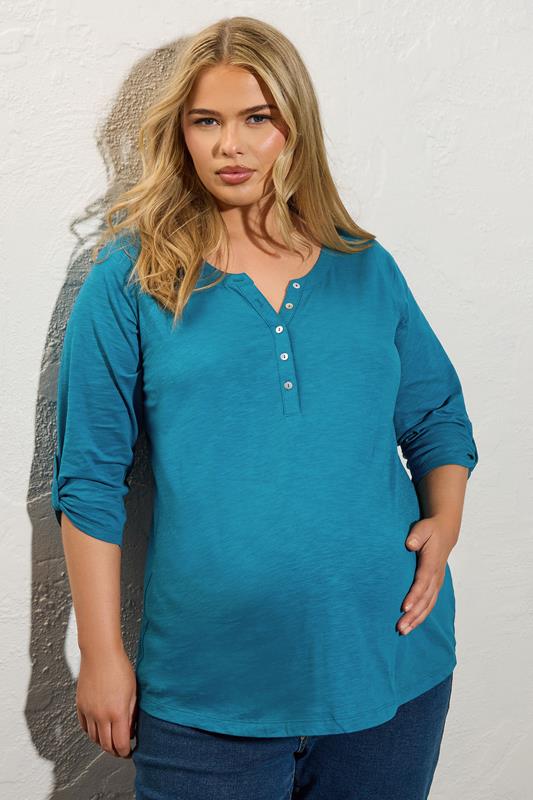 evans BUMP IT UP MATERNITY Curve Blue Slub Jersey Top