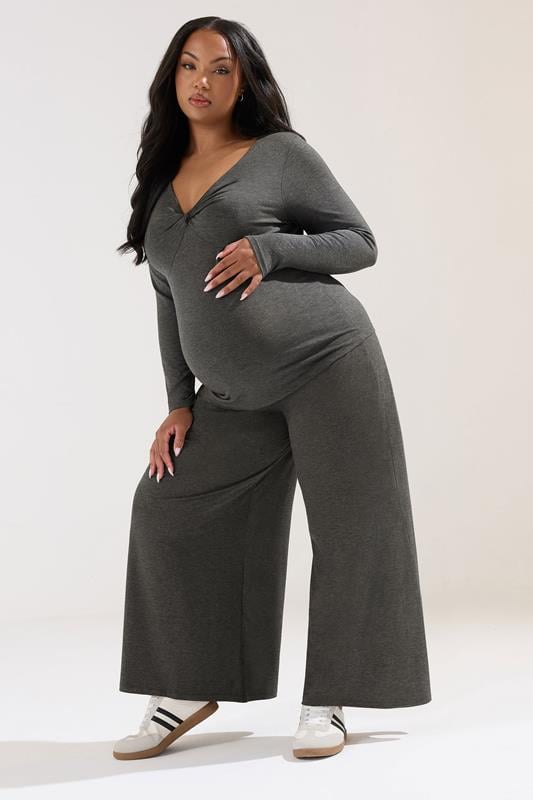 Evans BUMP IT UP MATERNITY Curve Charcoal Grey Extra Wide Leg Trousers