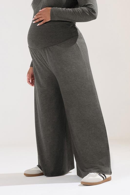 evans BUMP IT UP MATERNITY Curve Charcoal Grey Extra Wide Leg Trousers