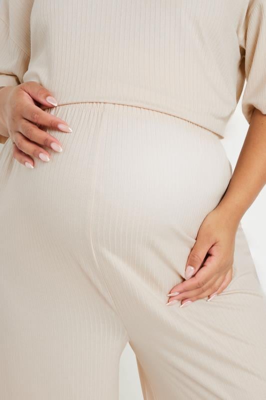 Evans BUMP IT UP MATERNITY Curve Cream Premium Modal Ribbed Wide Leg Trousers