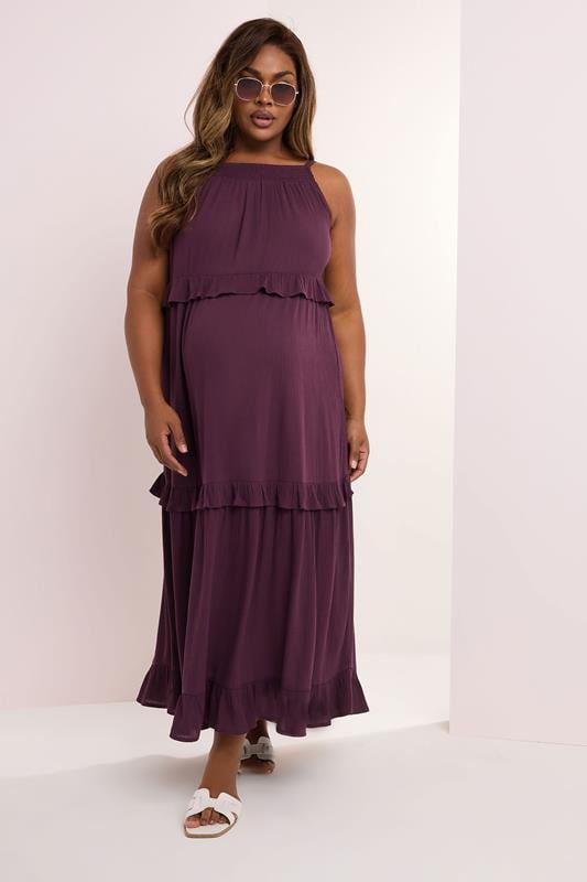Evans BUMP IT UP MATERNITY Curve Dark Purple Tiered Frill Maxi Dress