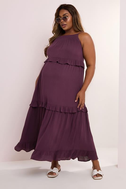 evans BUMP IT UP MATERNITY Curve Dark Purple Tiered Frill Maxi Dress