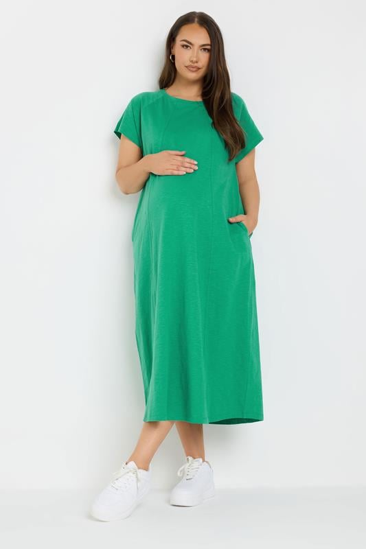 Evans BUMP IT UP MATERNITY Curve Green Soft Cotton Pocket Midi Swing Dress