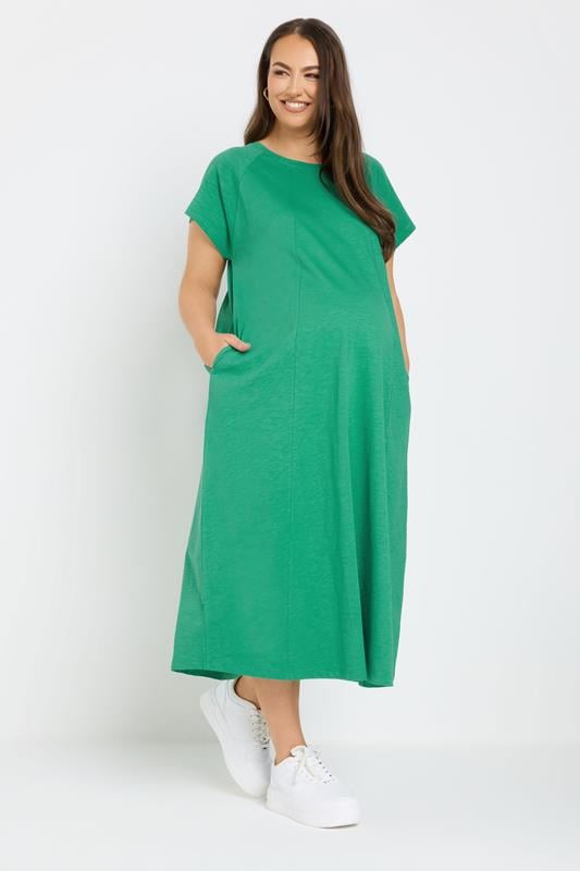 Evans BUMP IT UP MATERNITY Curve Green Soft Cotton Pocket Midi Swing Dress