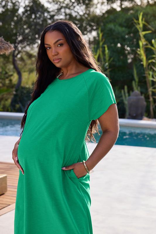 evans BUMP IT UP MATERNITY Curve Green Soft Cotton Pocket Midi Swing Dress