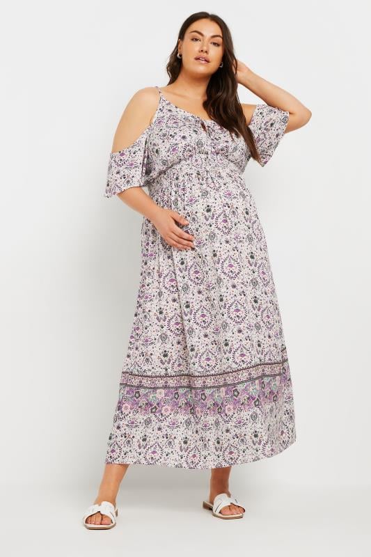 Evans BUMP IT UP MATERNITY Curve Ivory White Paisley Print Maxi Dress
