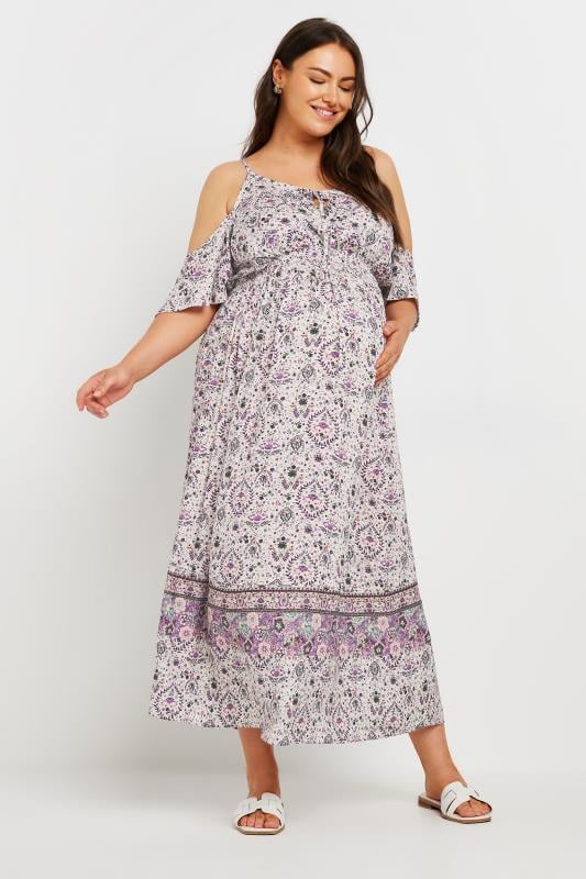 evans BUMP IT UP MATERNITY Curve Ivory White Paisley Print Maxi Dress