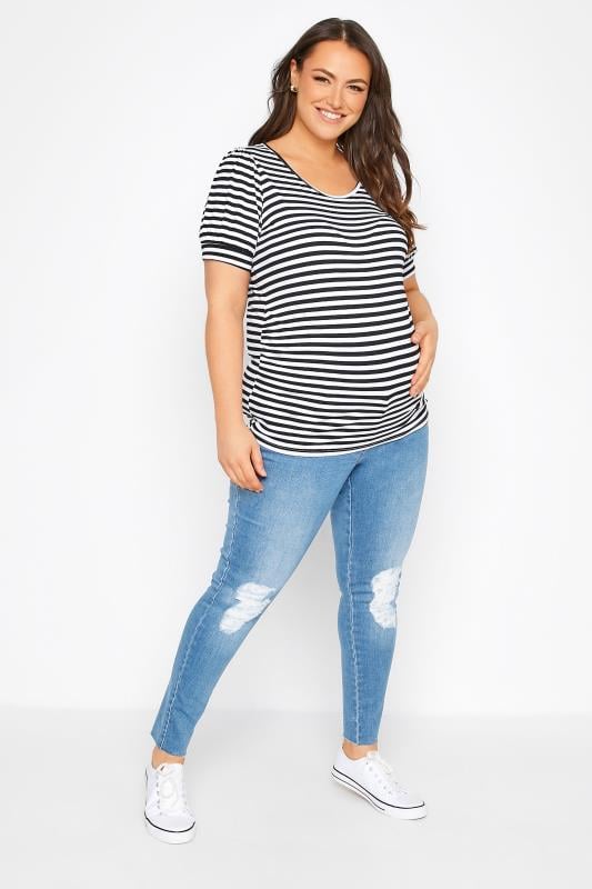 Evans BUMP IT UP MATERNITY Curve Light Blue Ripped Stretch AVA Jeans With Comfort Panel