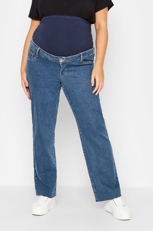 evans BUMP IT UP MATERNITY Curve Mid Blue Stretch Wide Leg Jeans