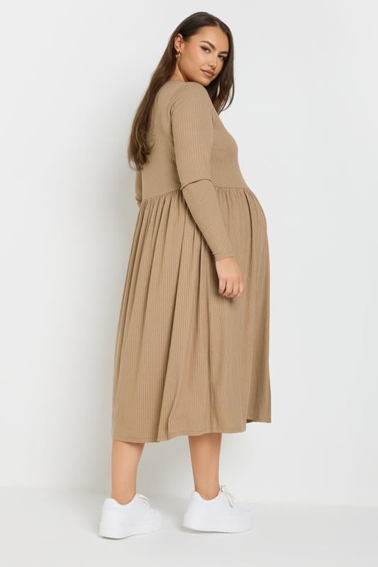 Evans BUMP IT UP MATERNITY Curve Natural Brown Premium Ribbed Button Through Dress