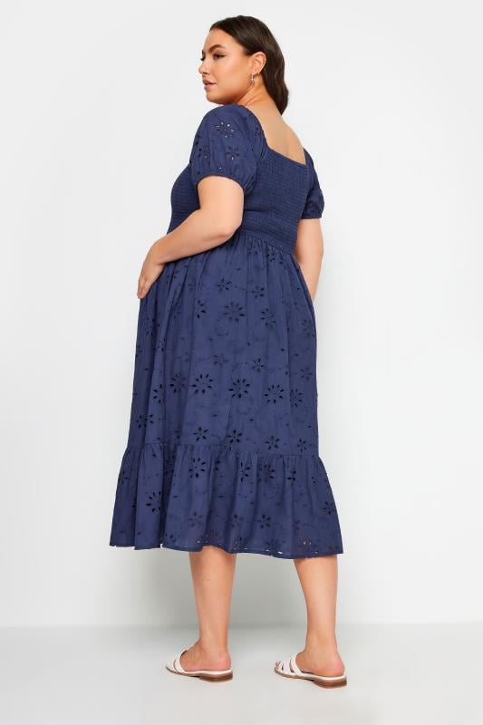 Evans BUMP IT UP MATERNITY Curve Navy Blue Cotton Broderie Midi Dress