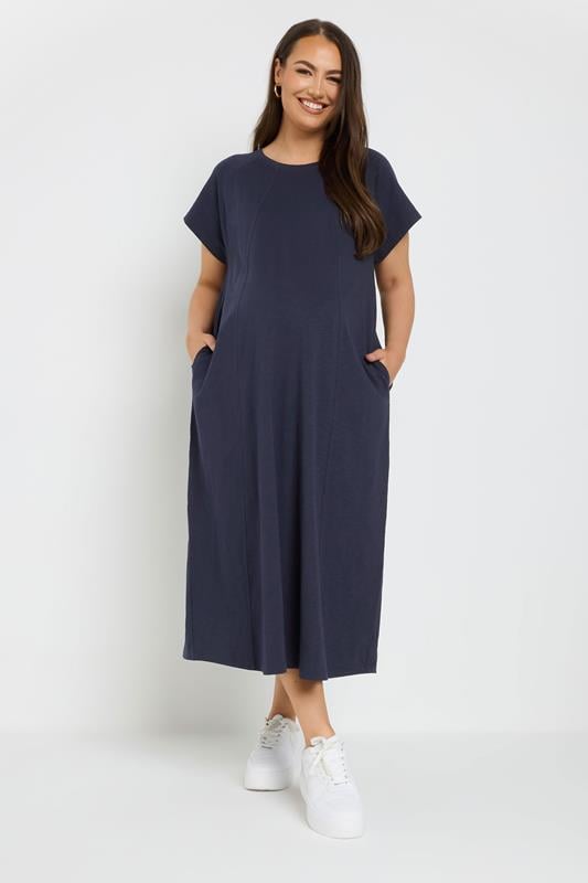 Evans BUMP IT UP MATERNITY Curve Navy Blue Soft Cotton Pocket Midi Swing Dress