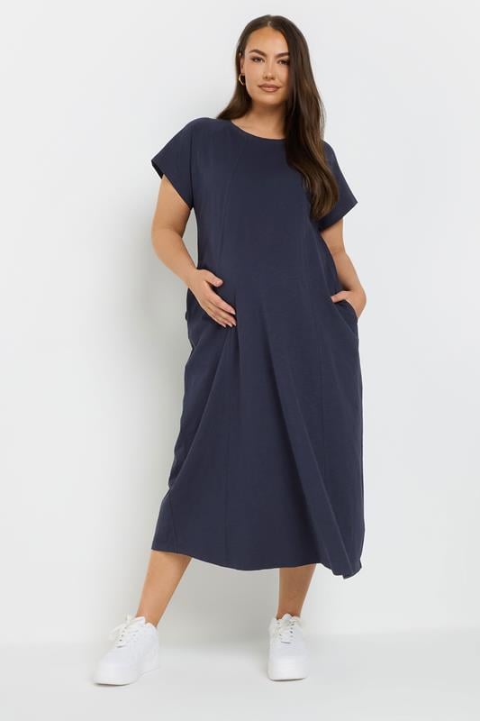 Evans BUMP IT UP MATERNITY Curve Navy Blue Soft Cotton Pocket Midi Swing Dress