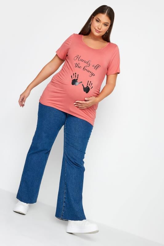 Evans BUMP IT UP MATERNITY Curve Pink 'Hands Off The Bump' Slogan T-shirt