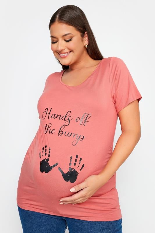 Evans BUMP IT UP MATERNITY Curve Pink 'Hands Off The Bump' Slogan T-shirt