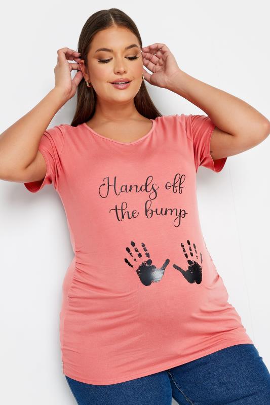 evans BUMP IT UP MATERNITY Curve Pink 'Hands Off The Bump' Slogan T-shirt