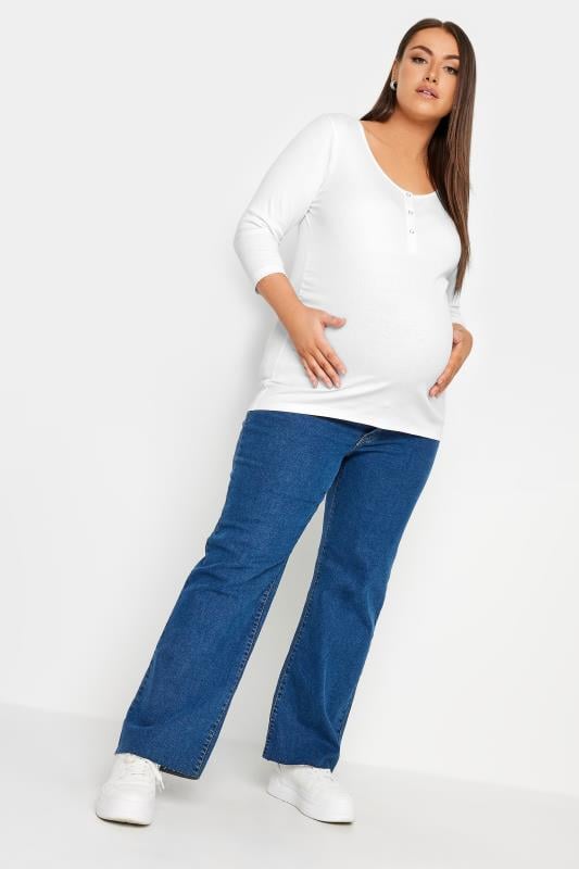 Evans BUMP IT UP MATERNITY Curve White Ribbed Popper Fastening Top