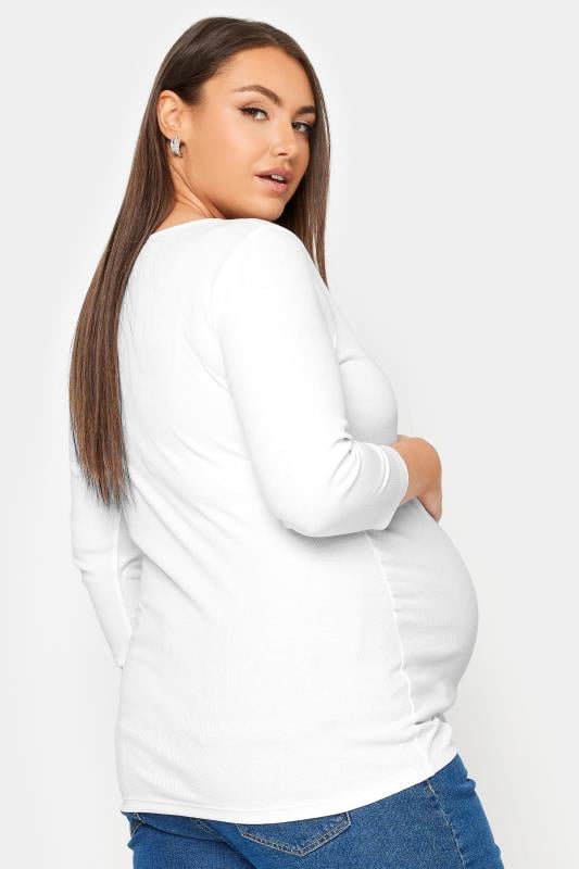 Evans BUMP IT UP MATERNITY Curve White Ribbed Popper Fastening Top