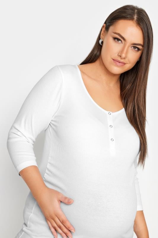 Evans BUMP IT UP MATERNITY Curve White Ribbed Popper Fastening Top