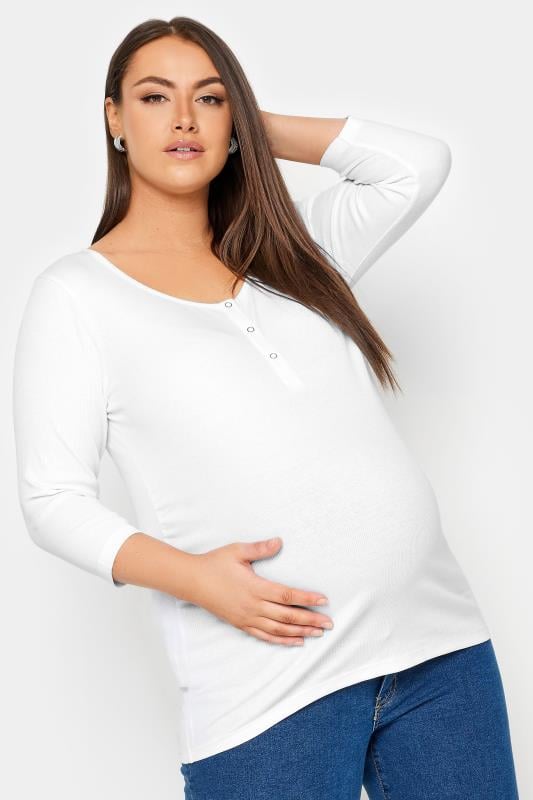 evans BUMP IT UP MATERNITY Curve White Ribbed Popper Fastening Top