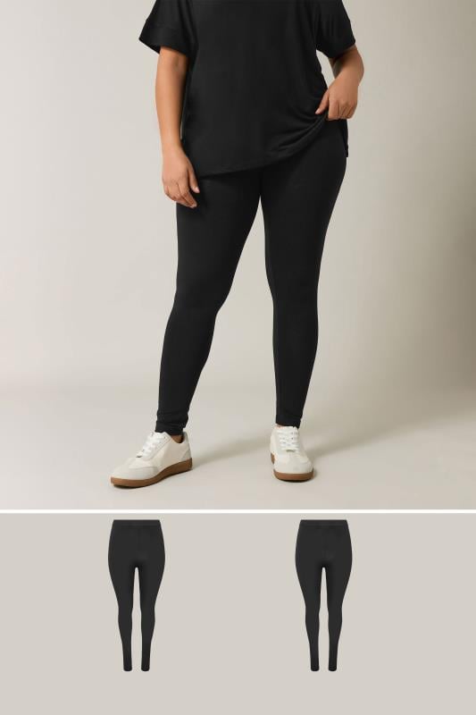 evans EVANS 2 PACK Curve Black Cotton Stretch Leggings