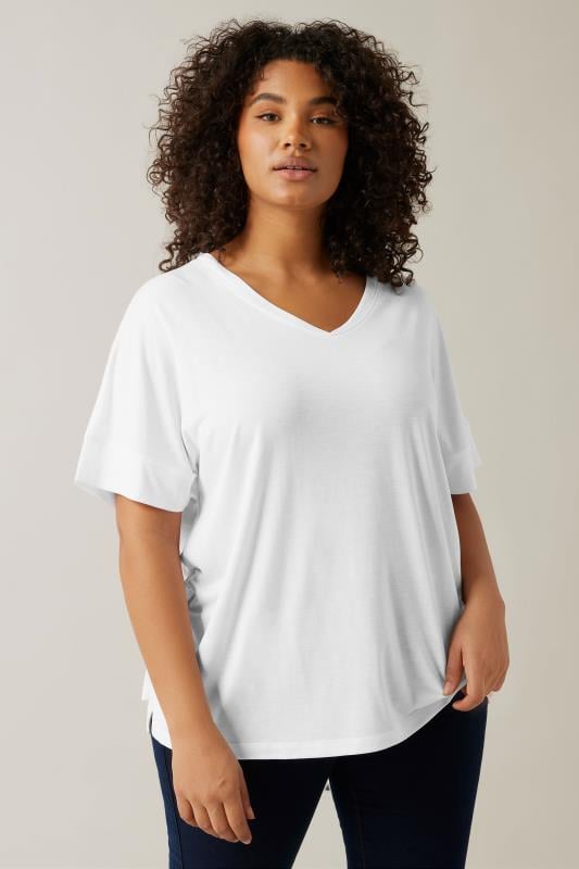 Evans EVANS 2 PACK Curve White & Black V-Neck Modal Rich T-Shirts