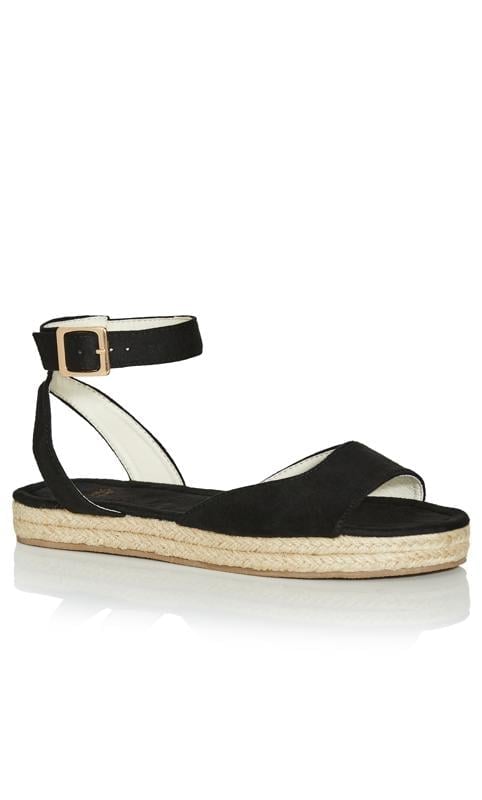 Evans Evans Black EXTRA WIDE FIT Flatform Espadrille Sandals