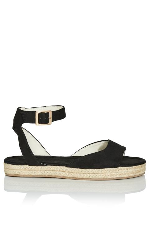 Evans Evans Black EXTRA WIDE FIT Flatform Espadrille Sandals