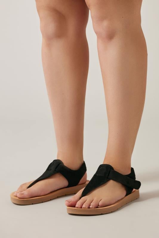 evans Evans Black EXTRA WIDE FIT Sporty Toe Post Sandal