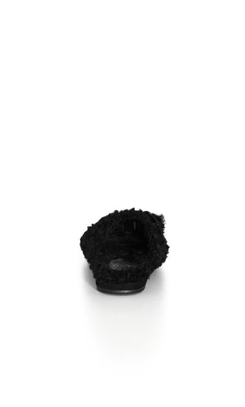 Evans Evans Black Faux Fur Buckle Sliders In Wide E Fit