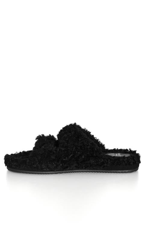 Evans Evans Black Faux Fur Buckle Sliders In Wide E Fit