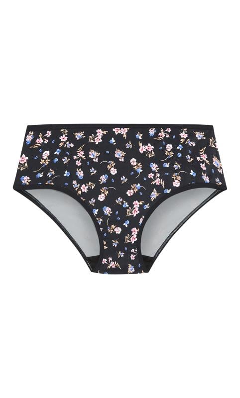 Evans Evans Black Floral Microfibre Print Hi Cut Brief