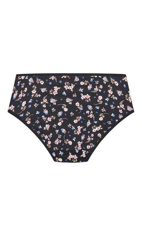 Evans Evans Black Floral Microfibre Print Hi Cut Brief