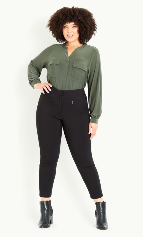 Evans Evans Black Slim Leg Zip Front Cropped Trousers
