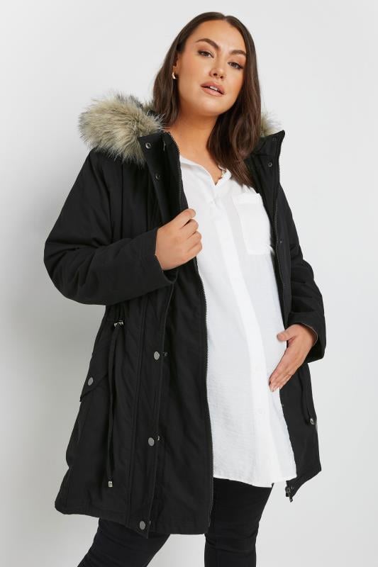 Evans BUMP IT UP MATERNITY Black Fur Trim Parka